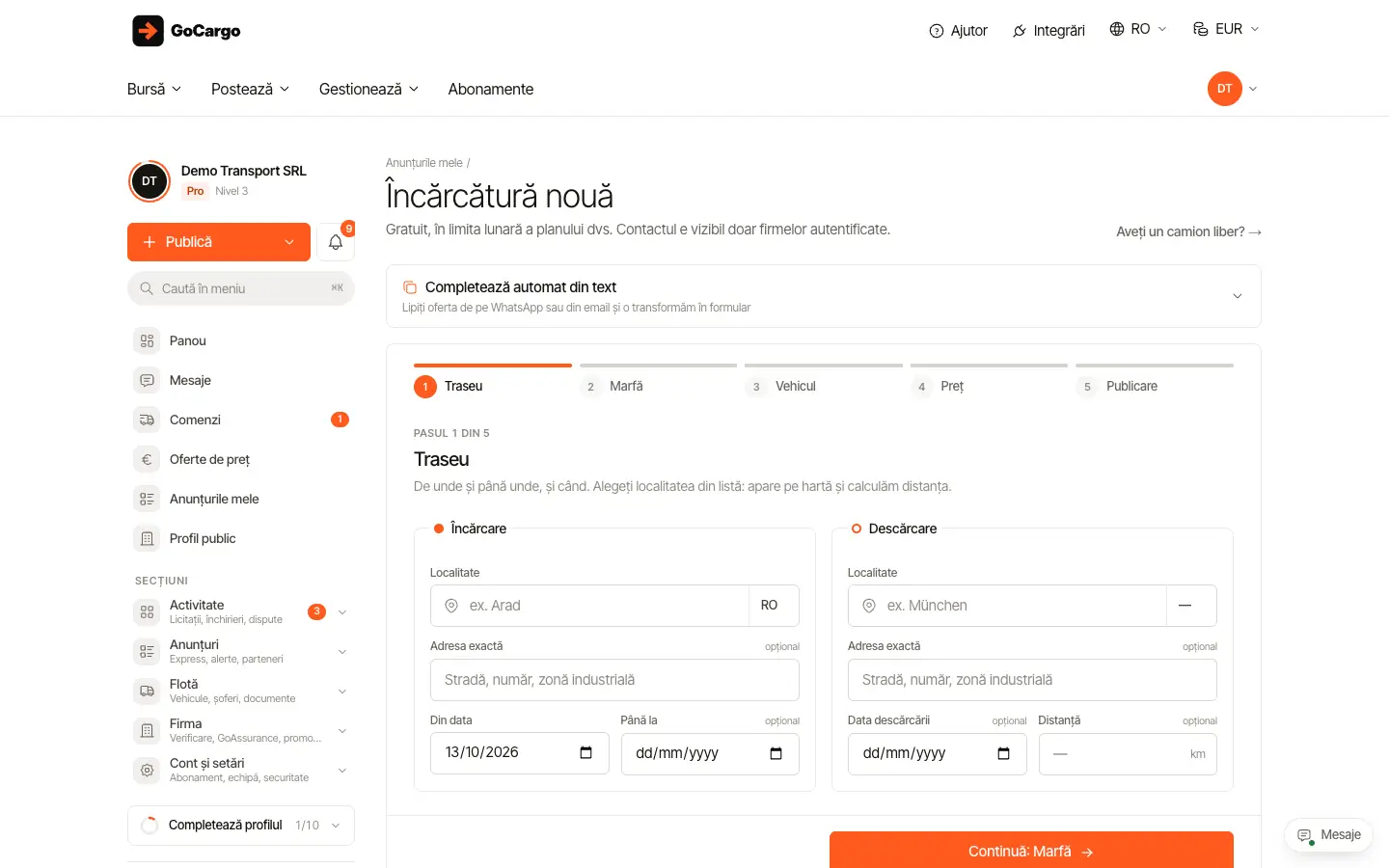 Publicați o încărcătură: Deschideți formularul