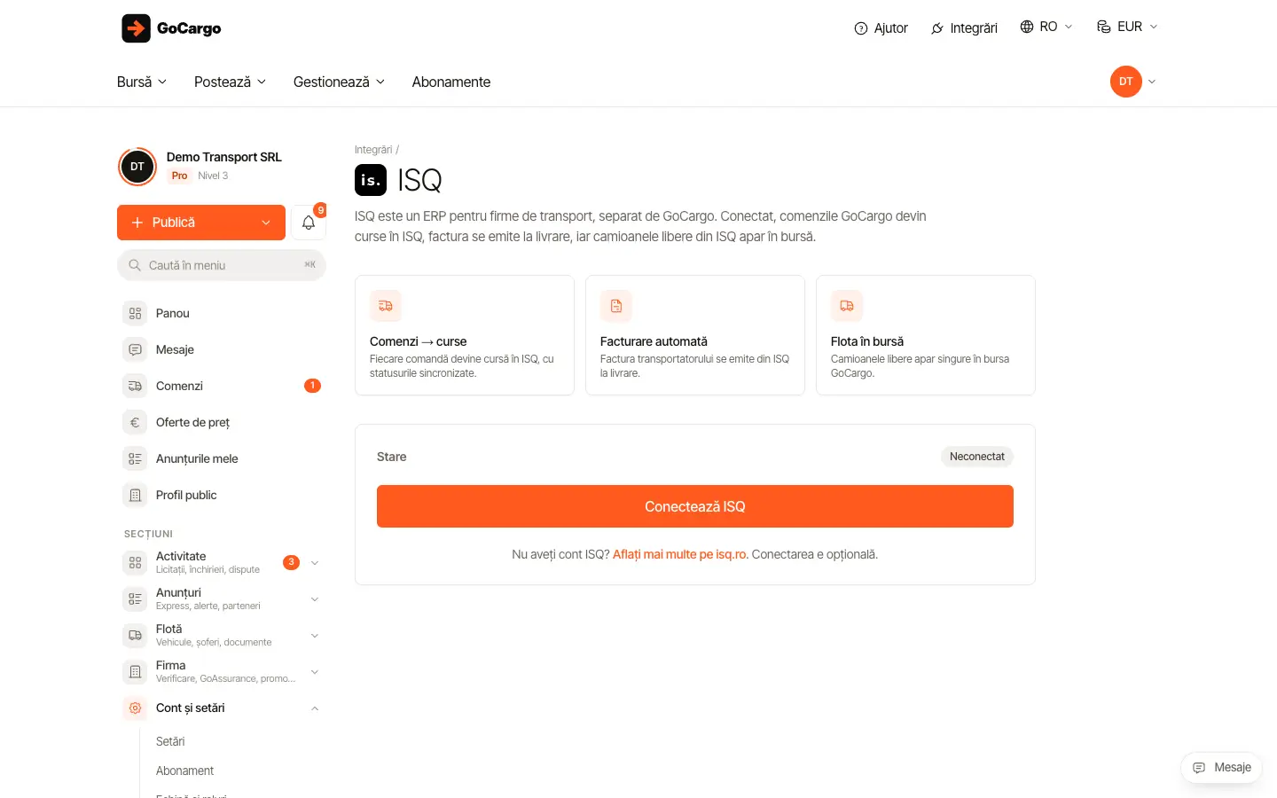 Conectează ERP-ul ISQ: Deschideți ISQ