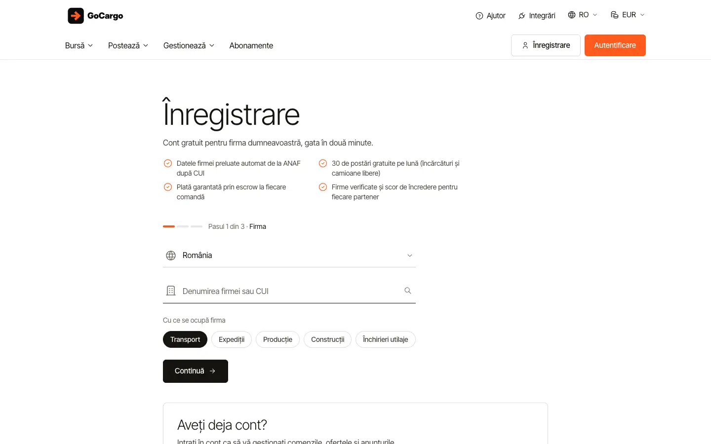 Creați contul firmei: Pasul 2: datele dvs. de acces