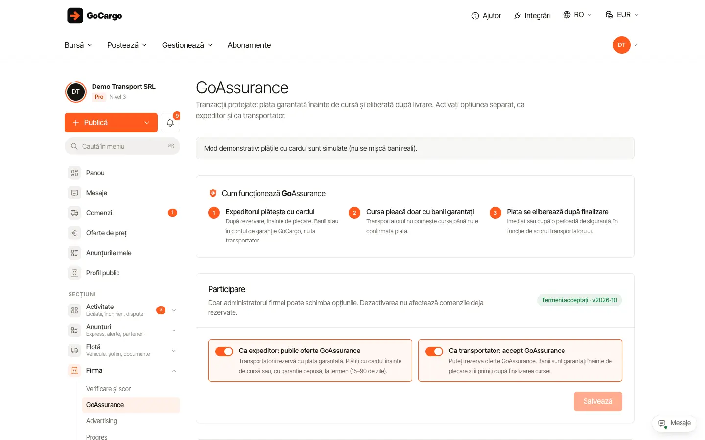 Setează GoAssurance și garanția: Deschideți GoAssurance