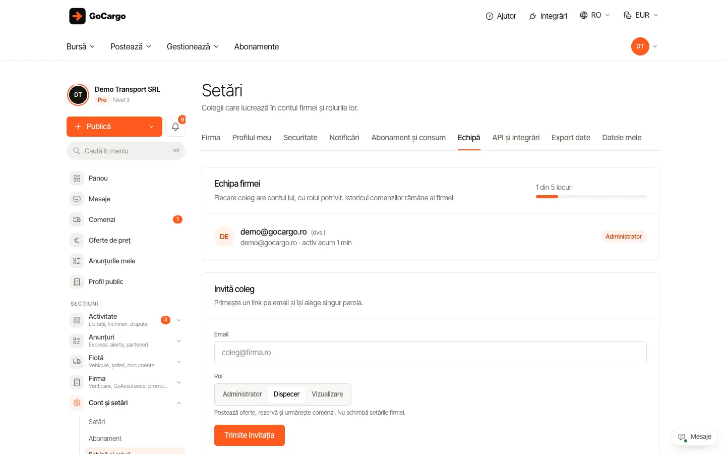 Invitați colegi și gestionați rolurile: Schimbați rolul sau scoateți un coleg